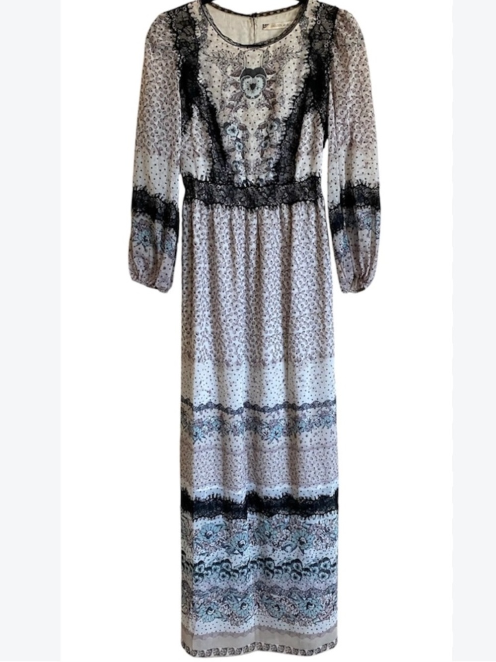 Chelsea & Violet Black and Cream Long Sleeve Maxi Dress